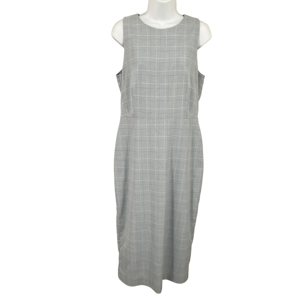Ann‎ Taylor Sheath Dress Womens 8 Blue Plaid Sleeveless Classic Preppy Modest
